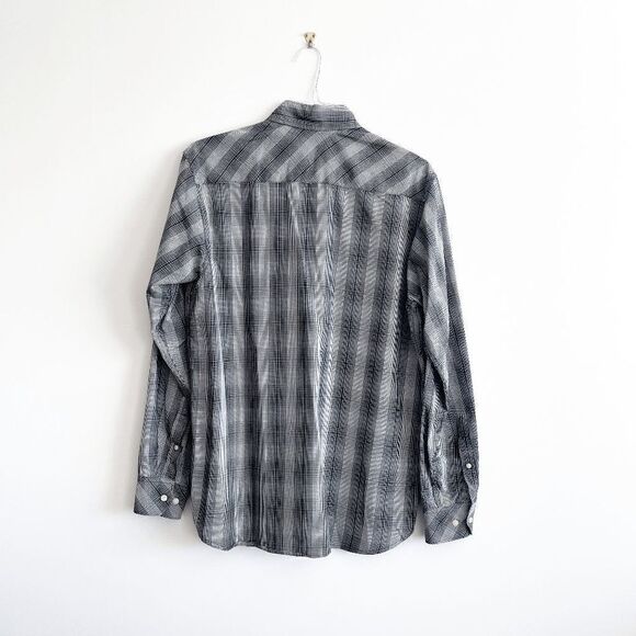 Wrangler Mens Premium Long Sleeve Shirt Button Down Plaid Black White Medium - Picture 2 of 7